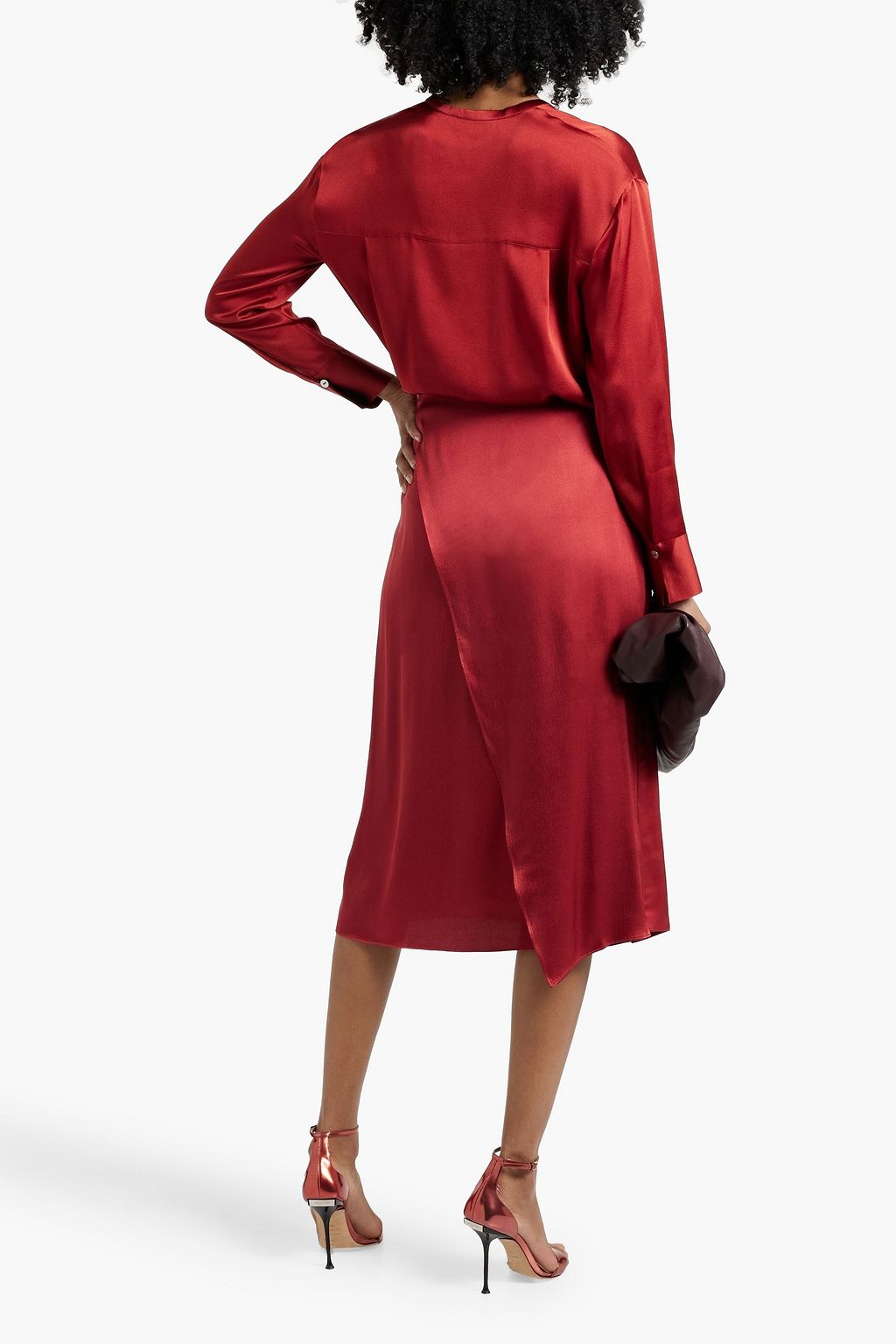 VINCE. Wrap-effect satin midi skirt
