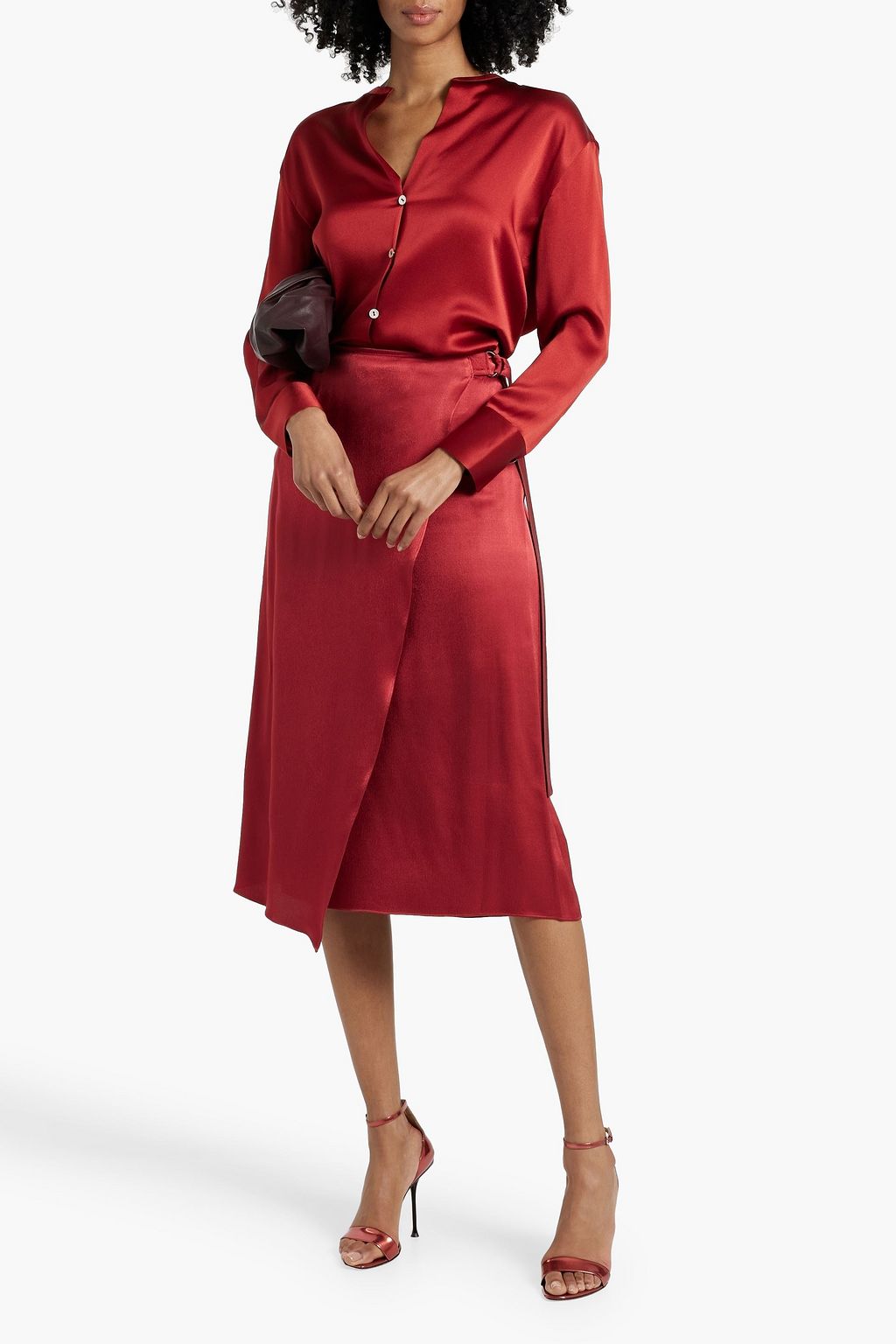 VINCE. Wrap-effect satin midi skirt