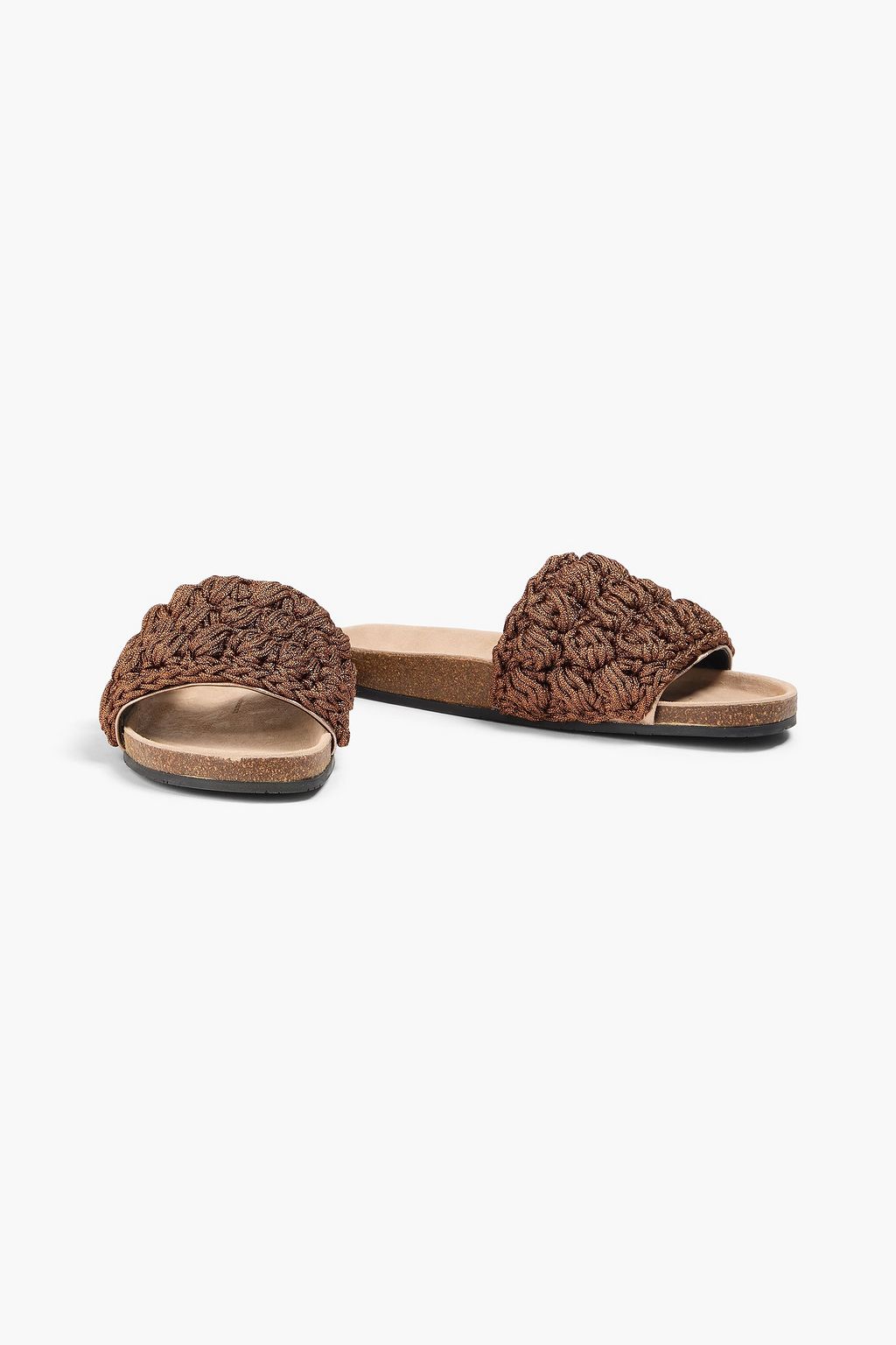 JW ANDERSON かぎ針編み&レザー スライドサンダル メタリック