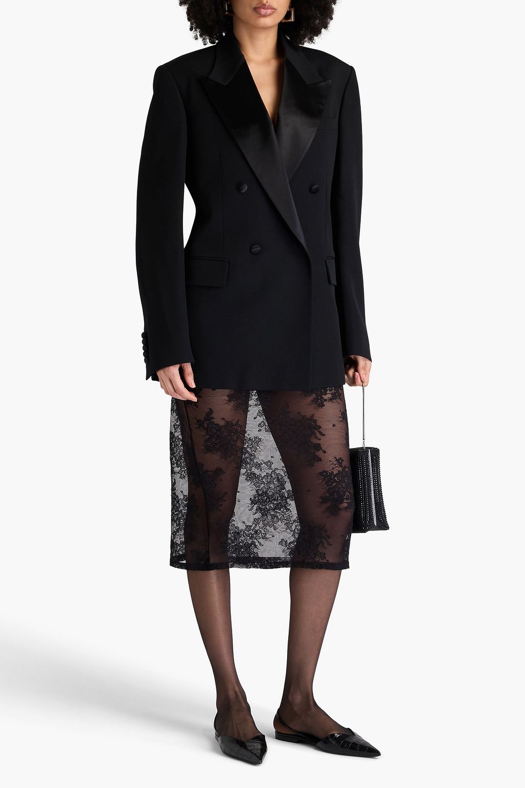 GUCCI Double-breasted satin-trimmed wool-crepe blazer