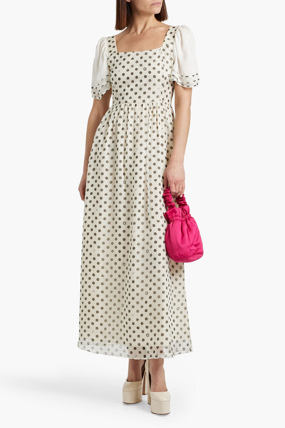 Shop Hvn Fromer Polka-dot Silk-chiffon Maxi Dress In Ivory