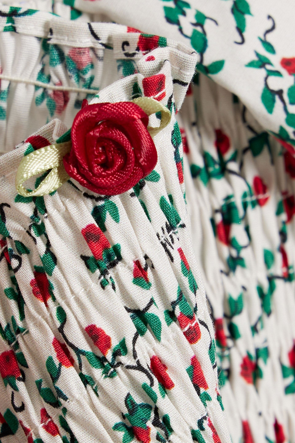 HVN FROMER SHIRRED FLORAL-PRINT COTTON-BLEND POPLIN MINI DRESS