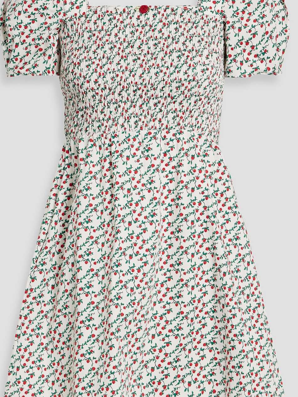 fromer shirred floral-print cotton-blend poplin mini dress