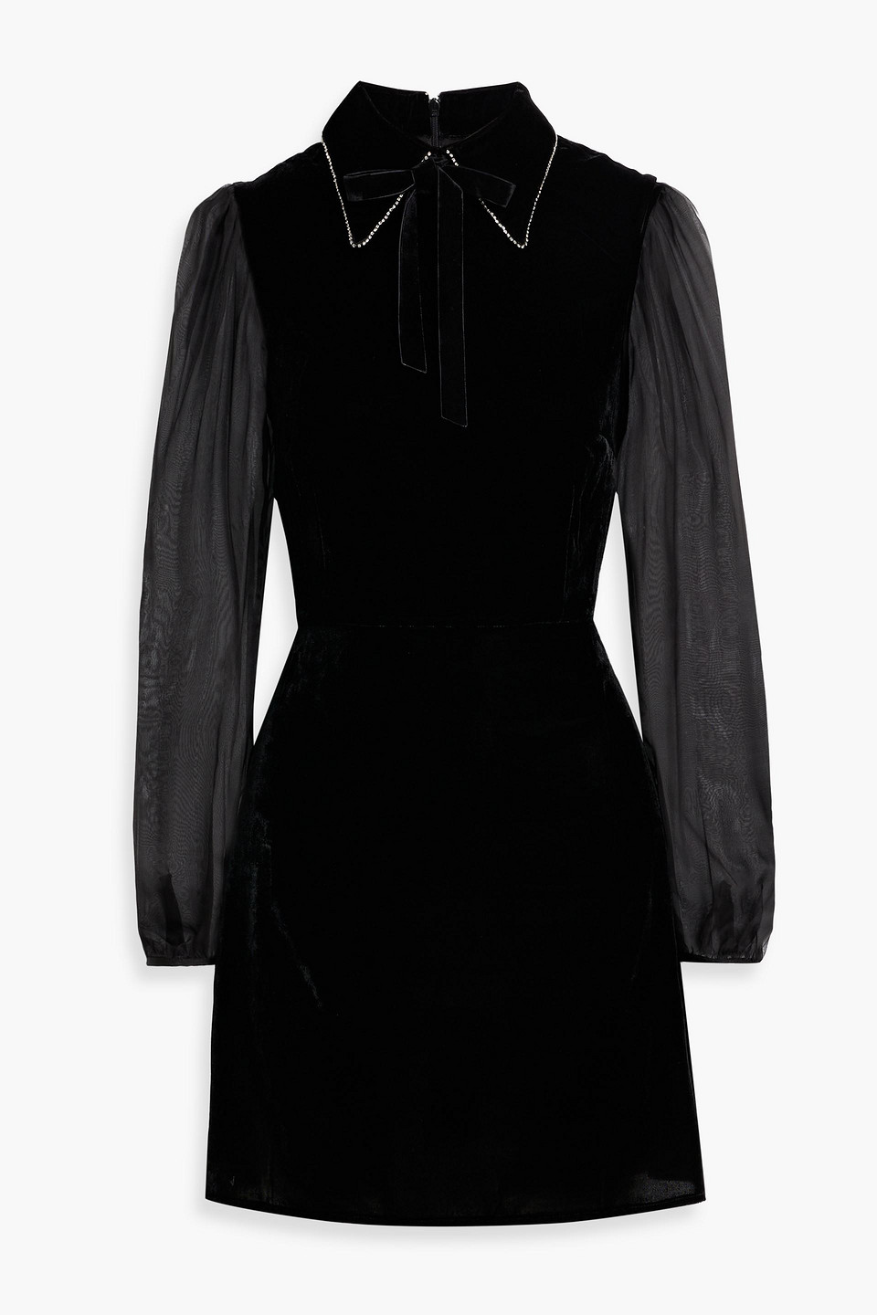 Hvn Matilda Chiffon-paneled Embellished Velvet Mini Shirt Dress In Black