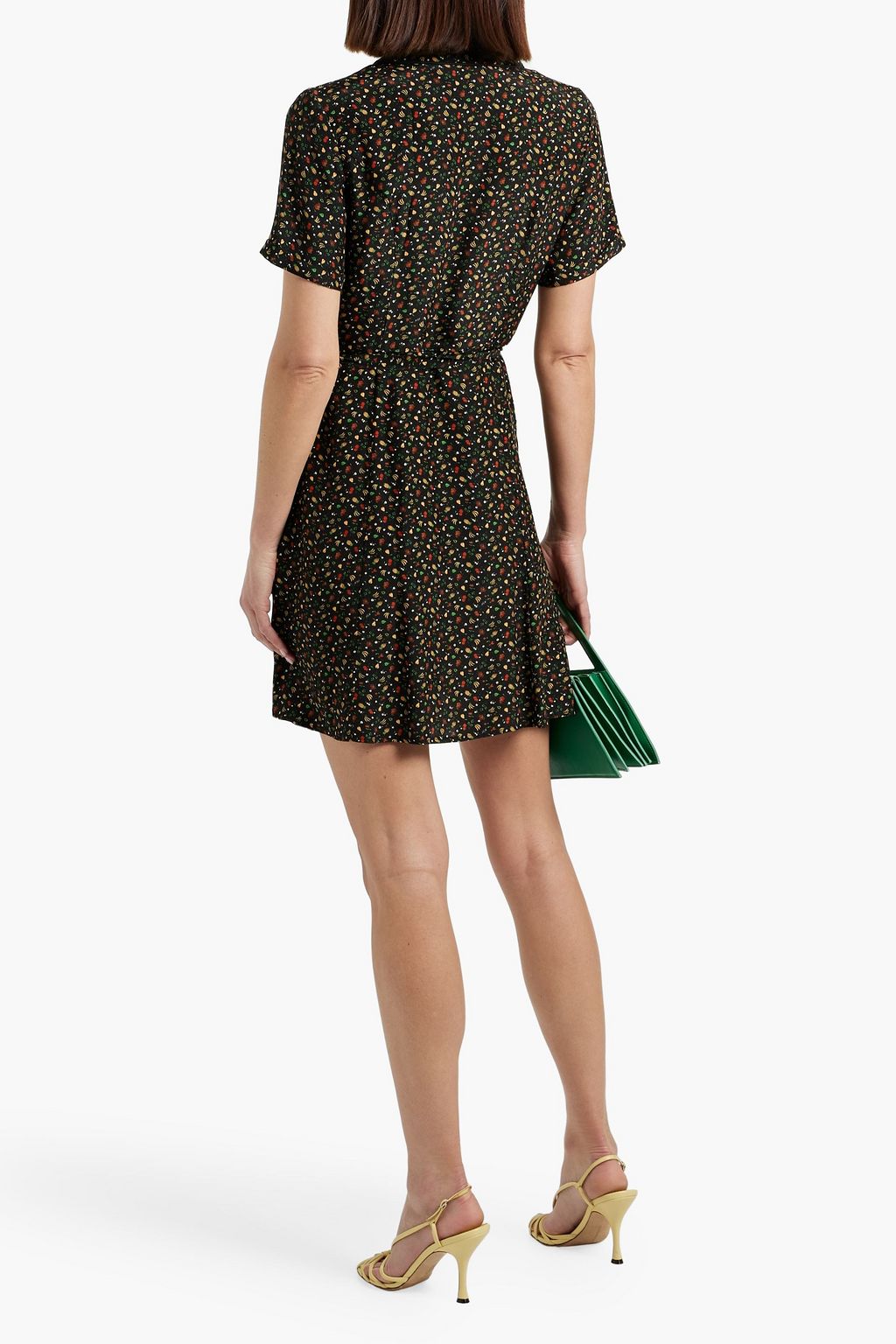 HVN Maria printed silk mini shirt dress