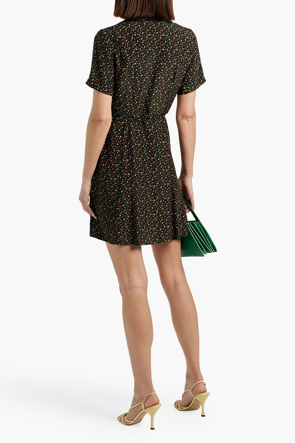 HVN MARIA PRINTED SILK MINI SHIRT DRESS