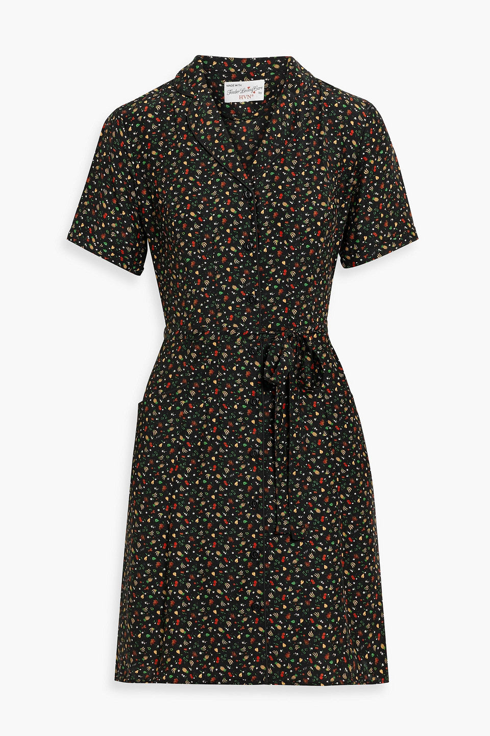 Hvn Maria Printed Silk Mini Shirt Dress In Black