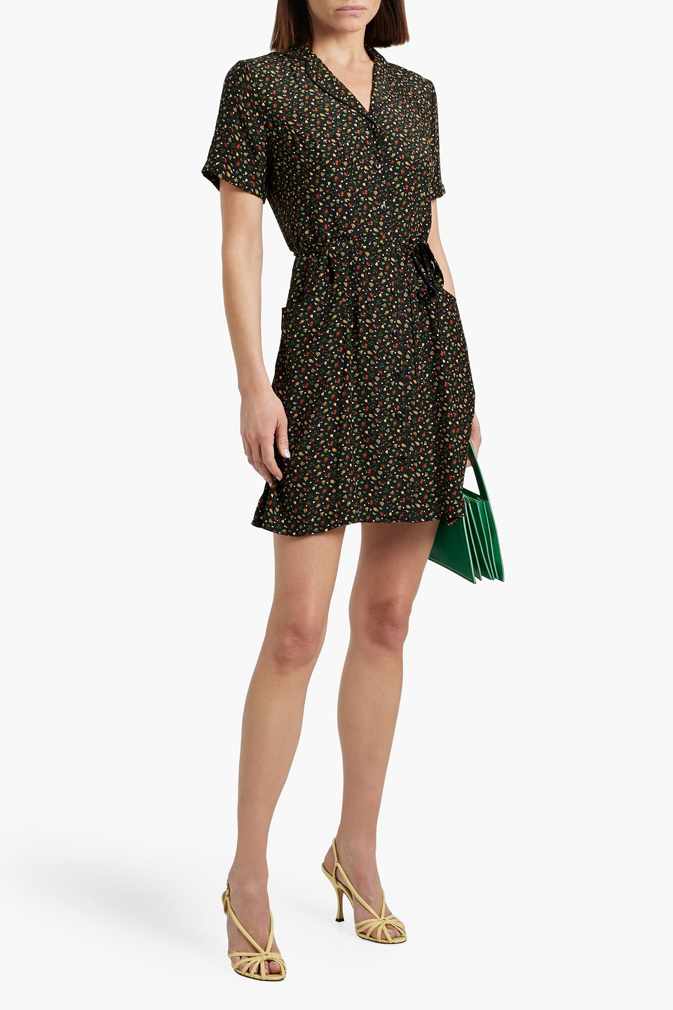 HVN MARIA PRINTED SILK MINI SHIRT DRESS