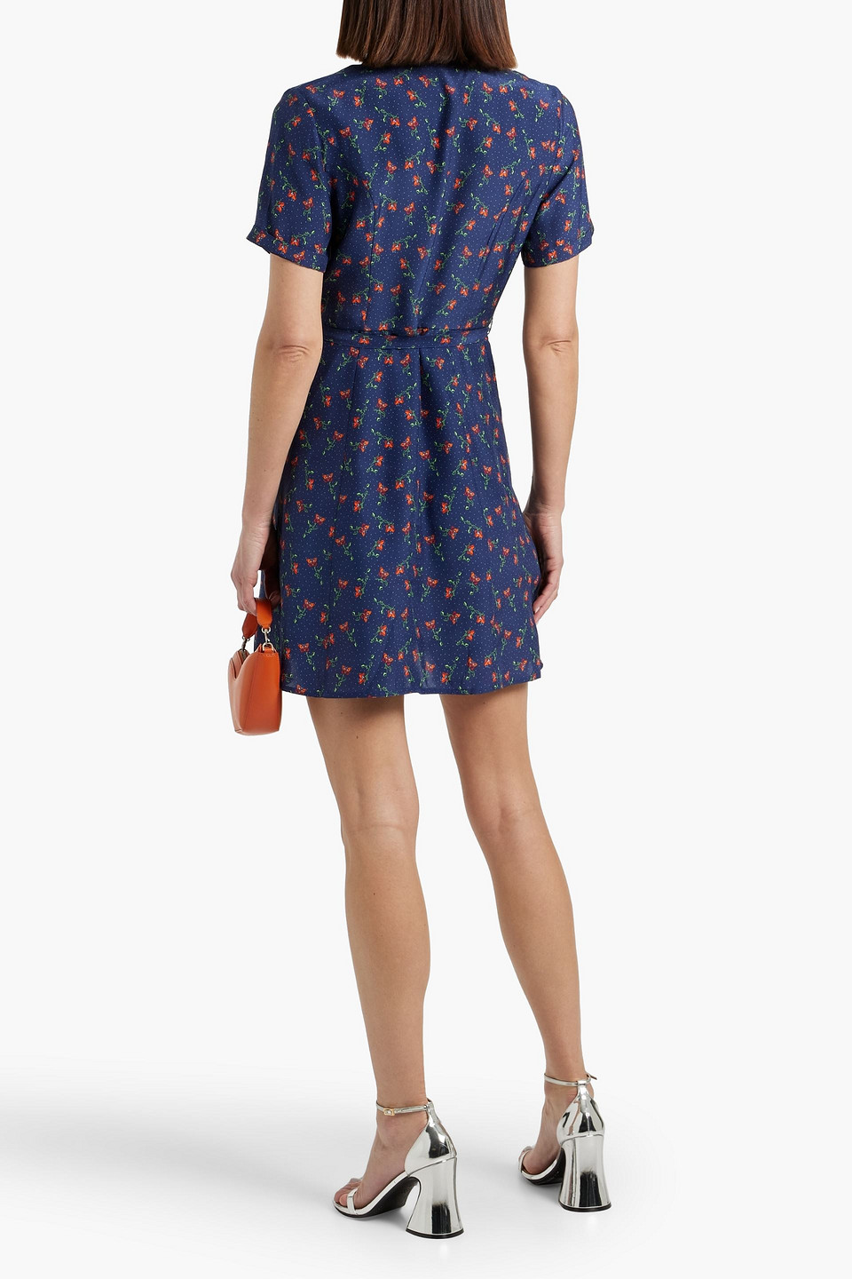HVN MARIA PRINTED SILK MINI SHIRT DRESS