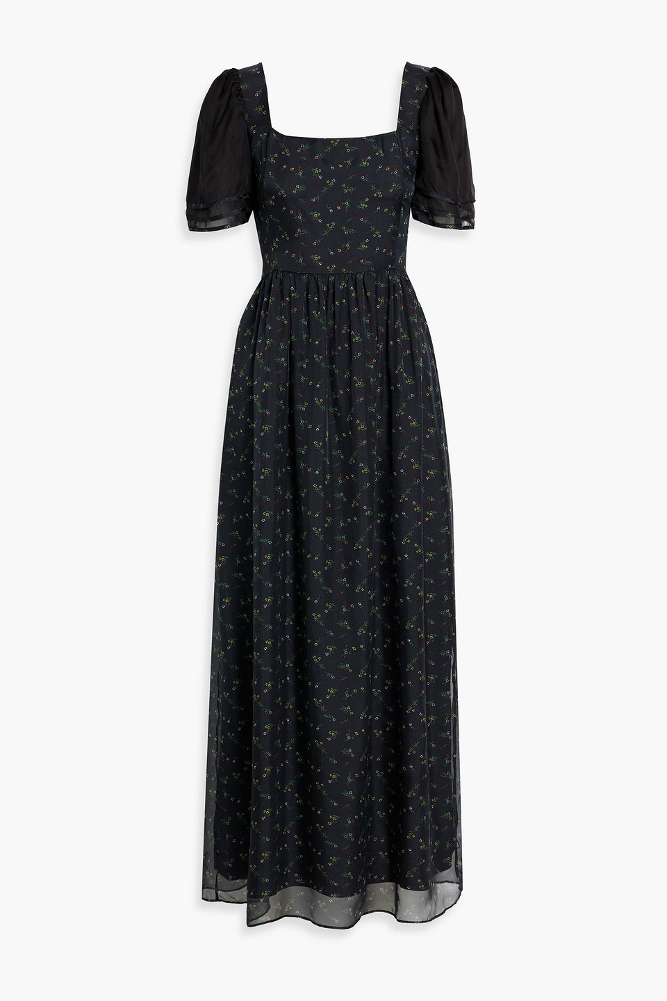 Hvn Fromer Floral-print Silk-chiffon Maxi Dress In Black