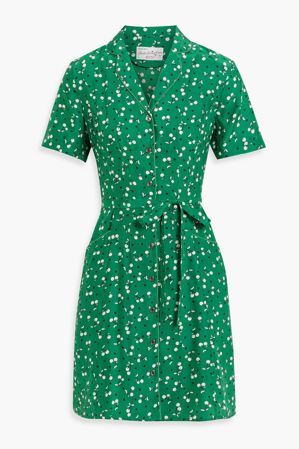 Hvn Maria Printed Silk Mini Shirt Dress In Green