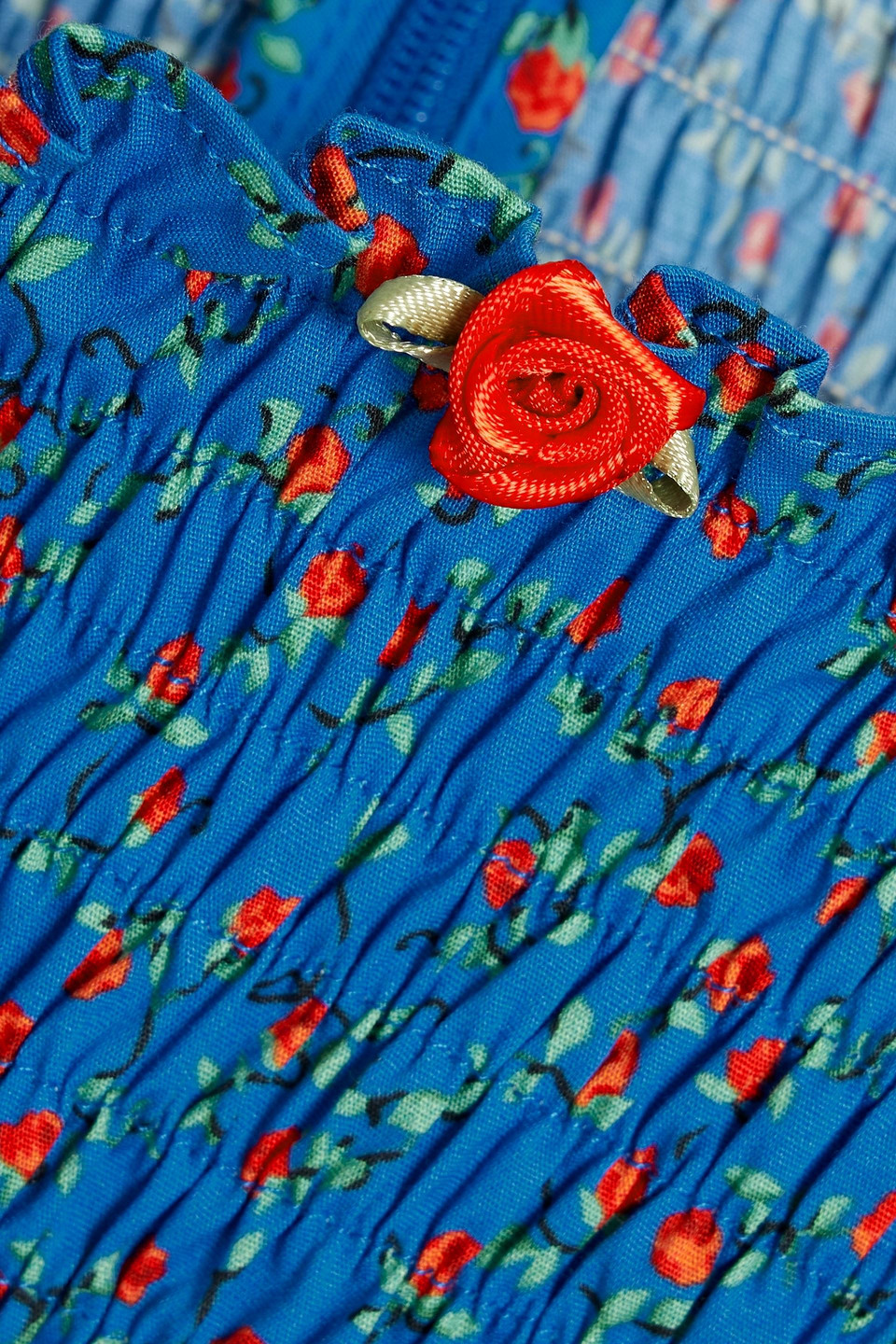HVN FROMER SHIRRED FLORAL-PRINT COTTON-POPLIN MINI DRESS