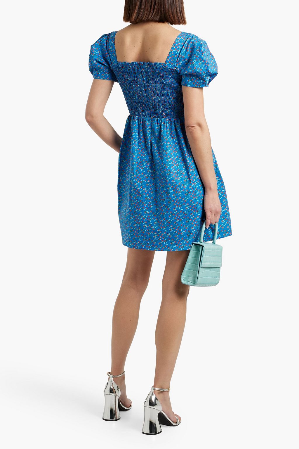 HVN Fromer shirred floral-print cotton-poplin mini dress