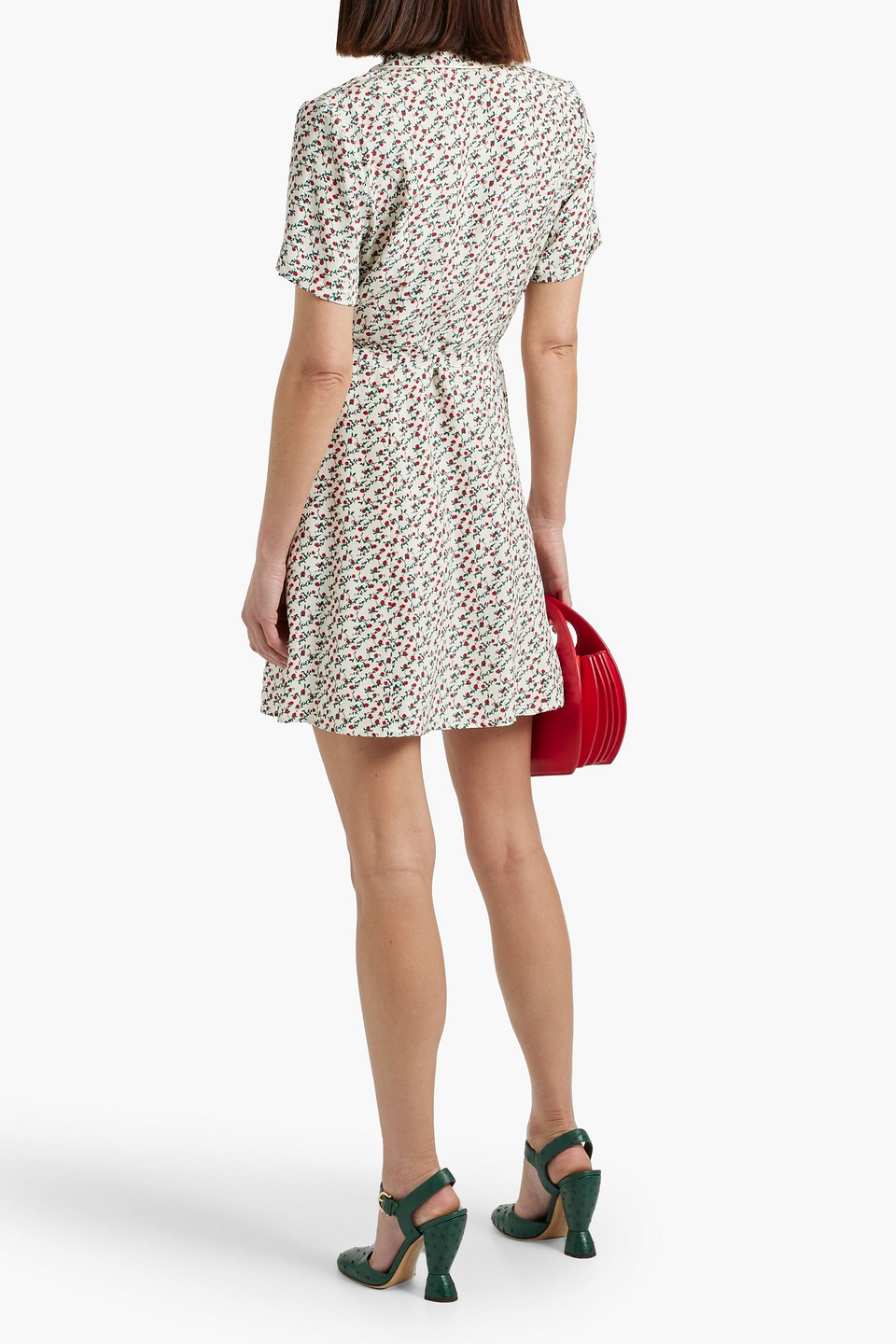 HVN MARIA FLORAL-PRINT SILK MINI SHIRT DRESS