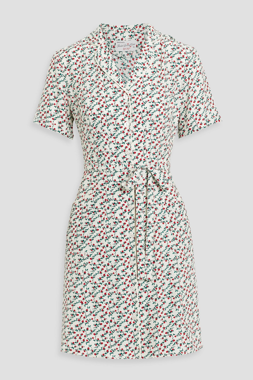 Hvn Maria Floral-print Silk Mini Shirt Dress In Off-white