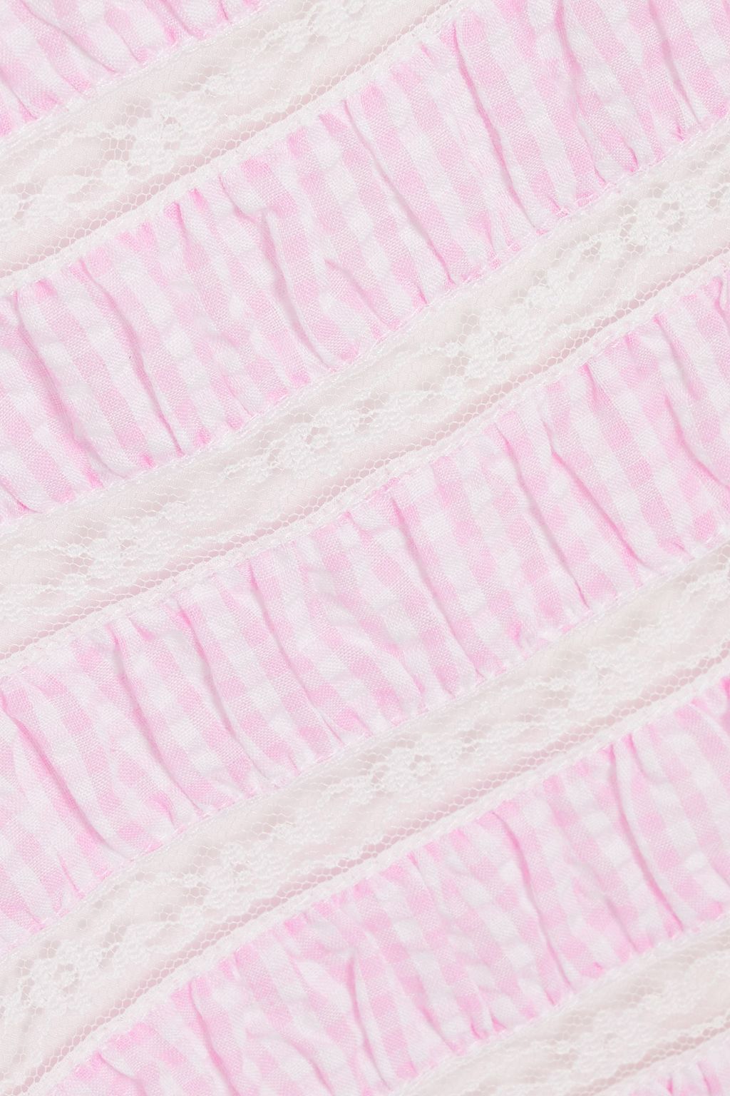 HVN Fromer lace-trimmed gingham cotton-seersucker midi dress