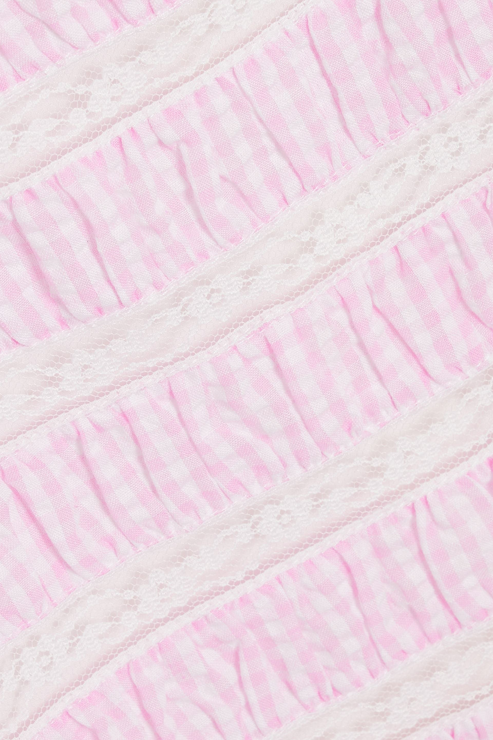 HVN FROMER LACE-TRIMMED GINGHAM COTTON-SEERSUCKER MIDI DRESS