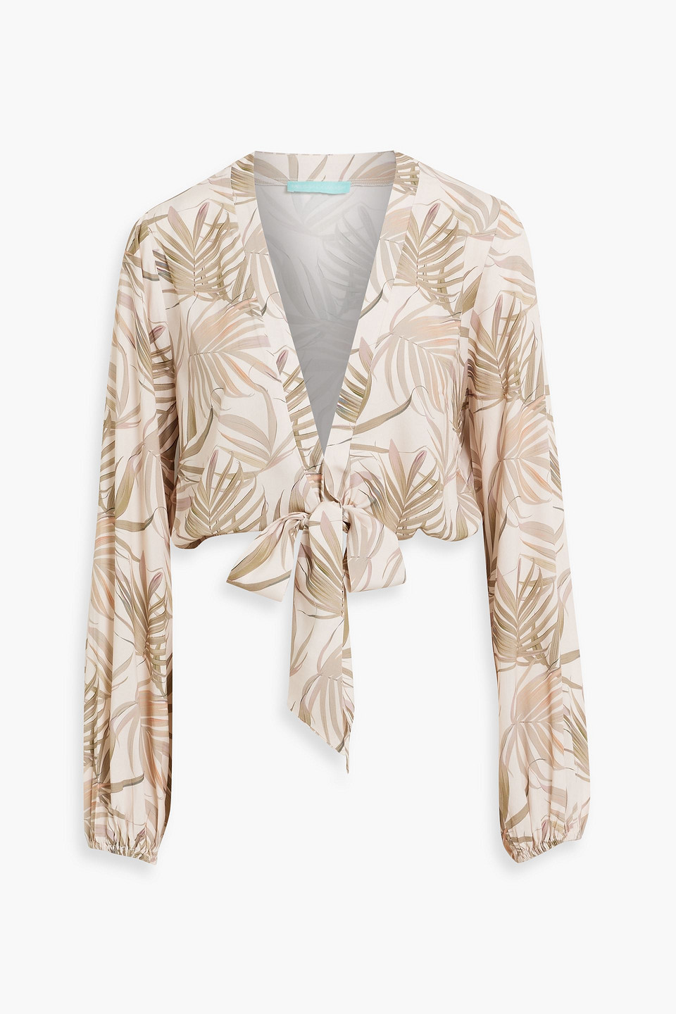 Melissa Odabash Gemma Printed Crepe Wrap Top In Beige