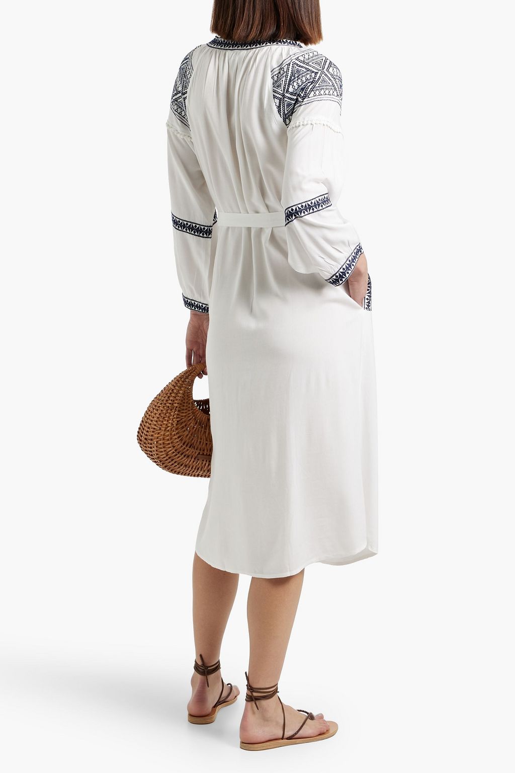 MELISSA ODABASH Ally belted embroidered voile midi dress