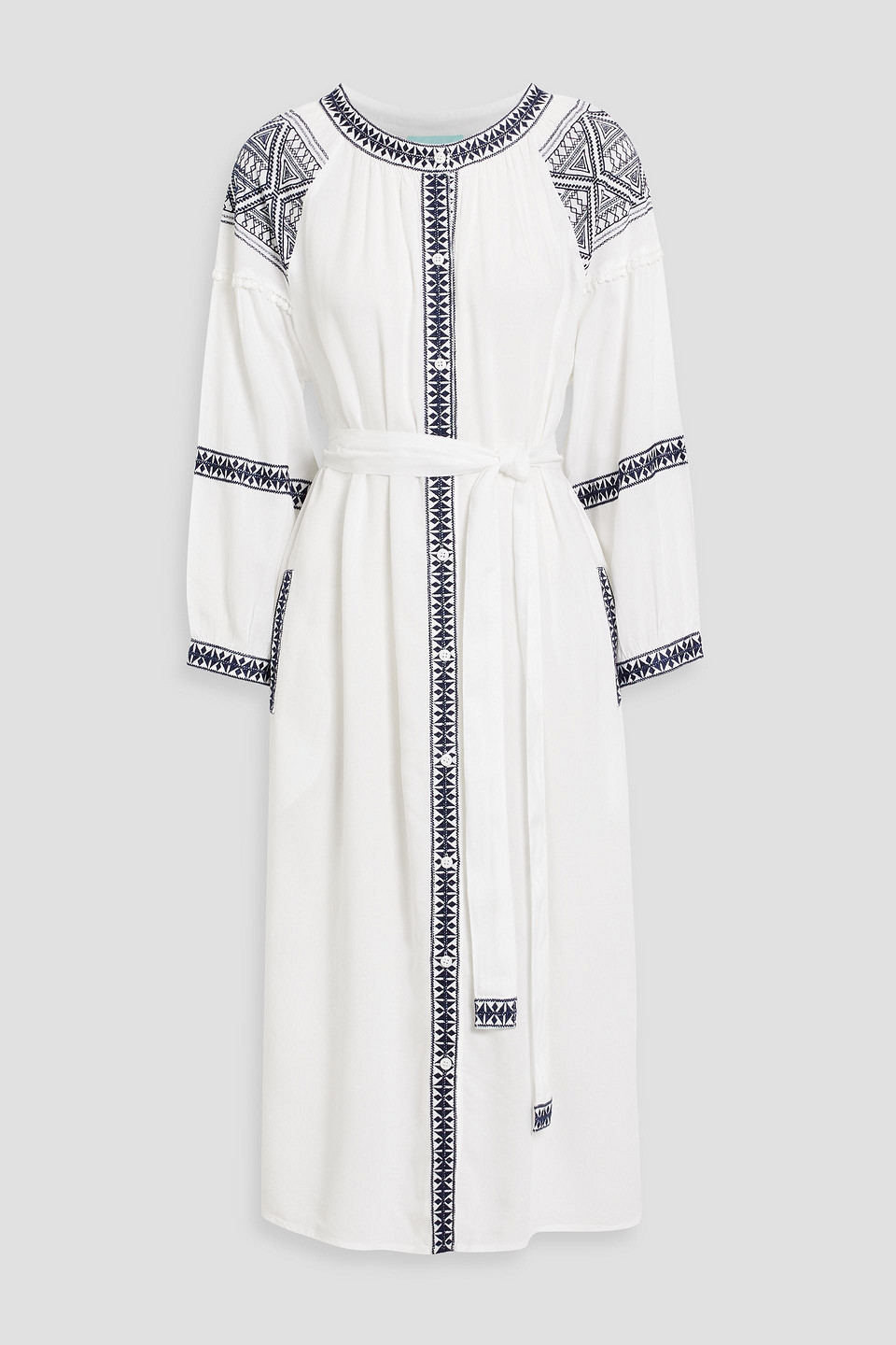 Melissa Odabash Ally Belted Embroidered Voile Midi Dress In White