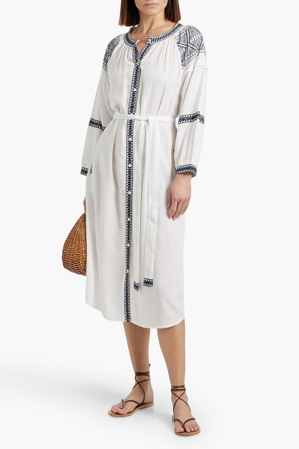 MELISSA ODABASH Ally belted embroidered voile midi dress