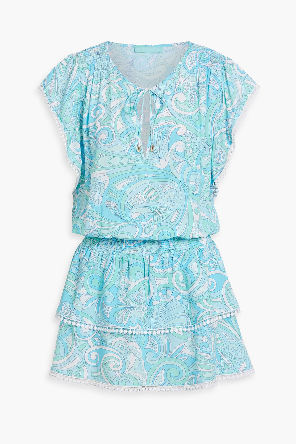 Melissa Odabash Ker Tiered Paisley-print Voile Mini Dress In Turquoise