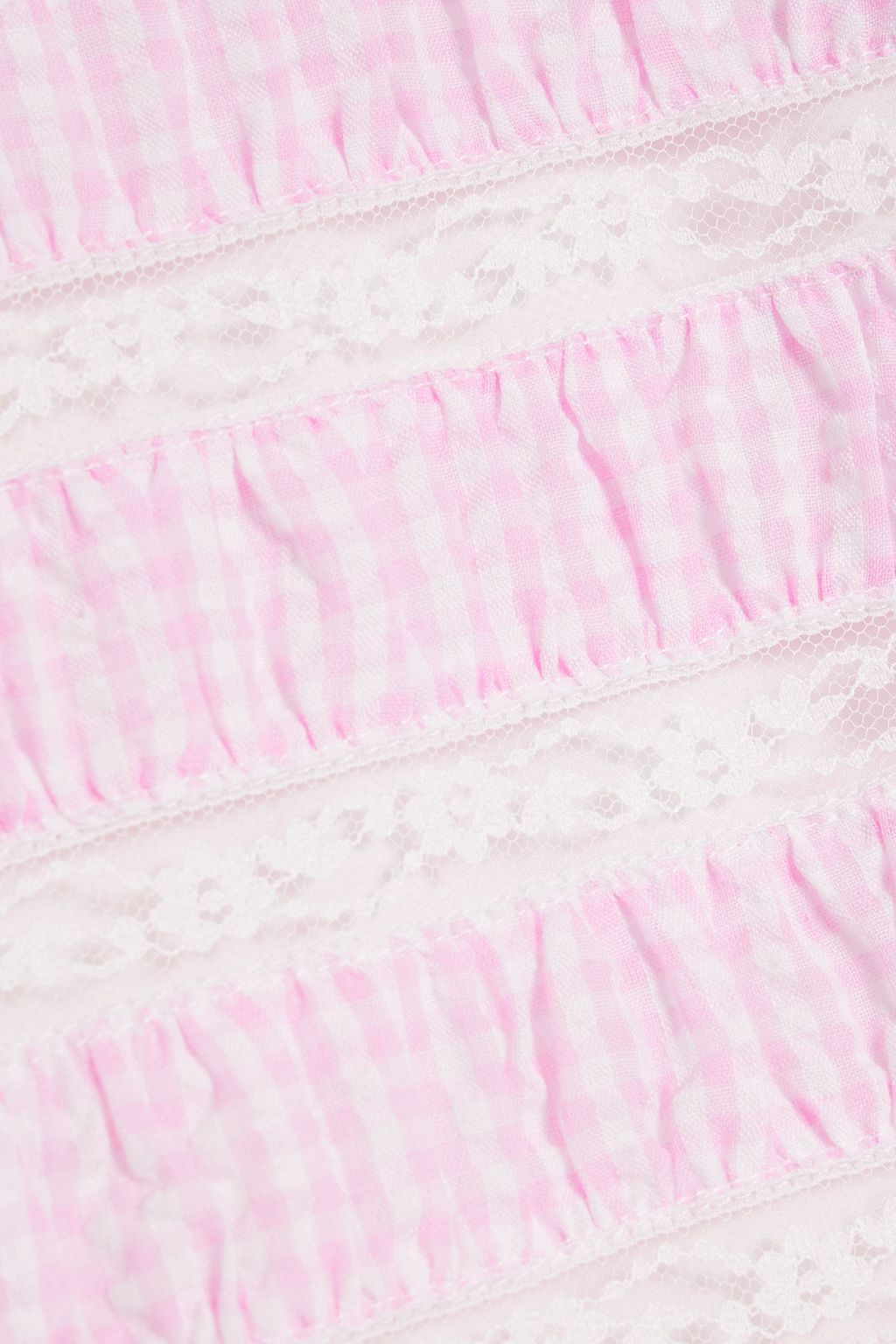 HVN Willow lace-trimmed gingham cotton-seersucker midi dress