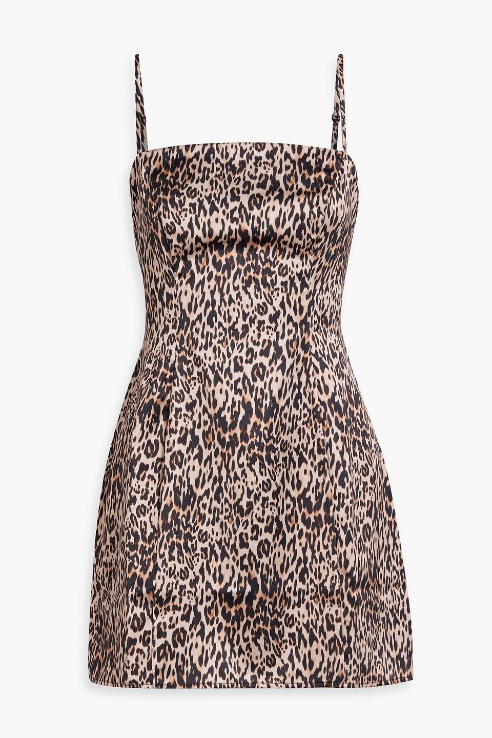 Hvn Mia Leopard-print Satin Mini Dress In Brown