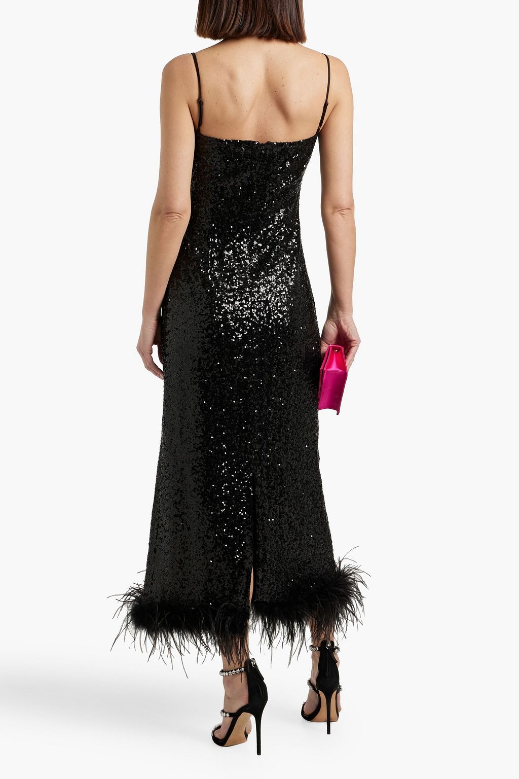 HVN Cora feather-trimmed sequined tulle maxi dress