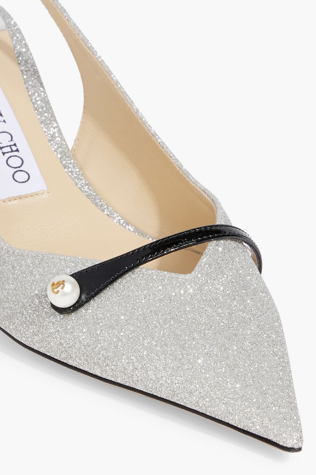 JIMMY CHOO Amita 45 glittered woven slingback pumps