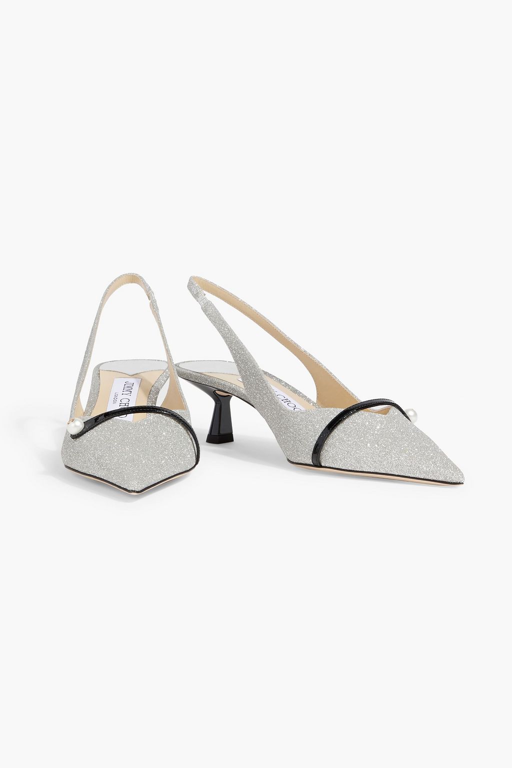 JIMMY CHOO Amita 45 glittered woven slingback pumps