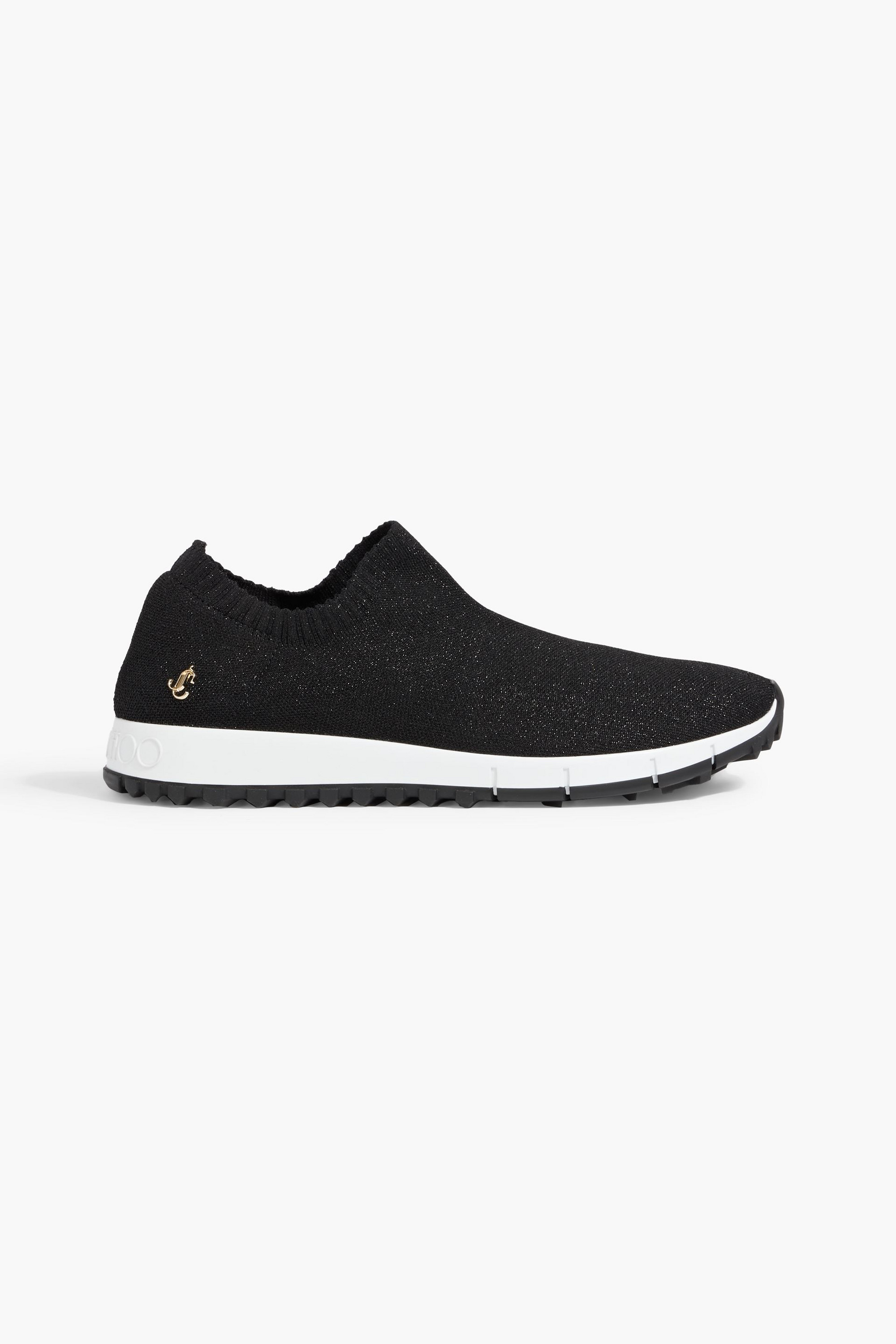 JIMMY CHOO Verona metallic stretch-knit slip-on sneakers