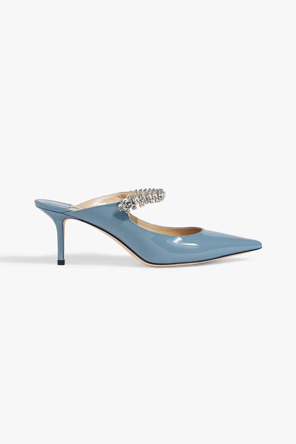 Jimmy Choo Bing 65 Crystal-embellished Patent-leather Mules In Slate Blue
