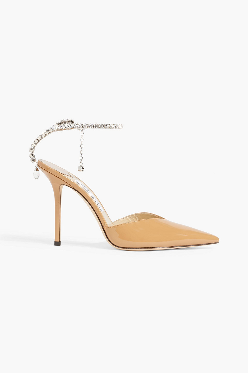 Jimmy Choo Saeda 100 Crystal-embellished Patent-leather Pumps In Camel