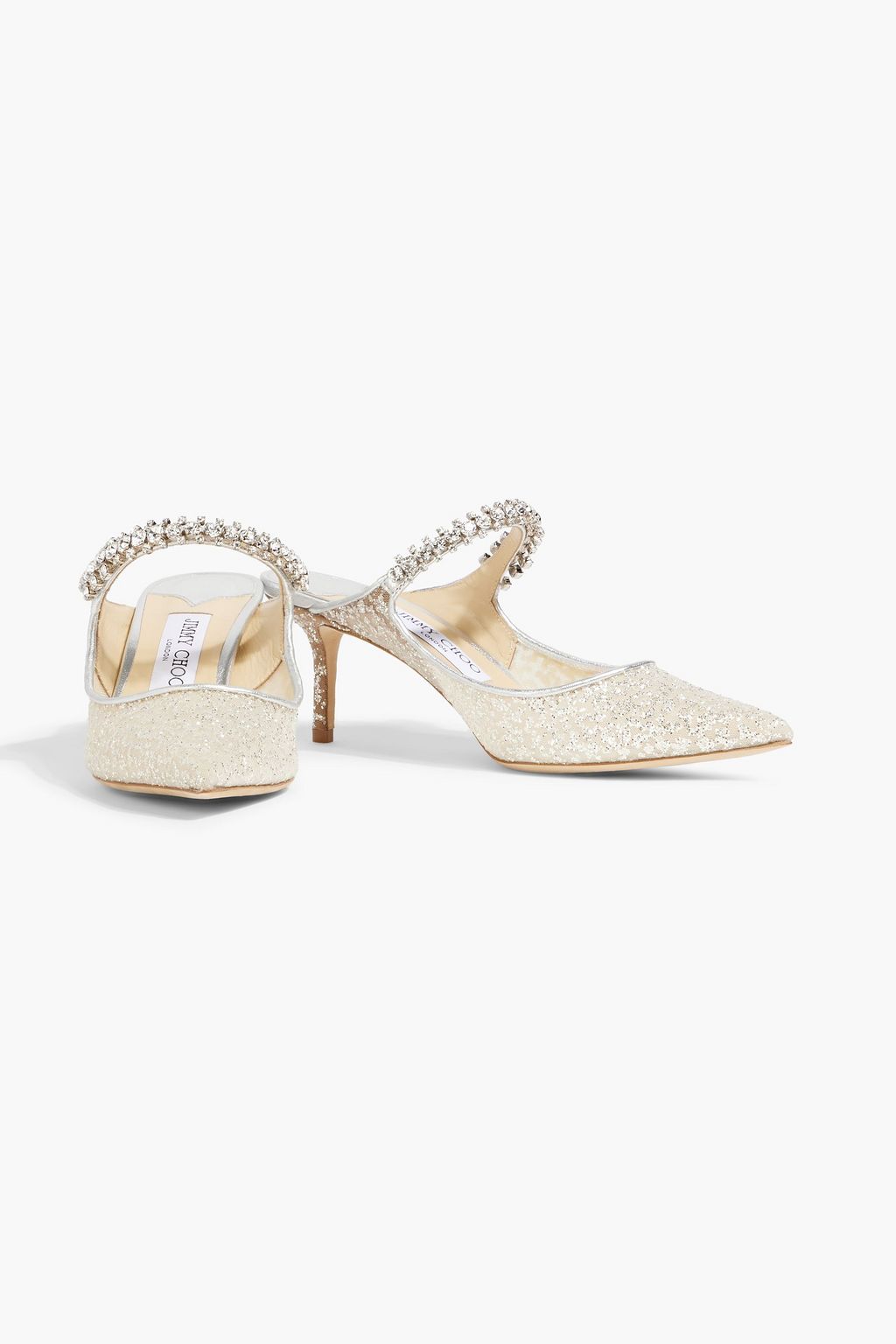 JIMMY CHOO Bing 65 crystal-embellished glittered tulle mules