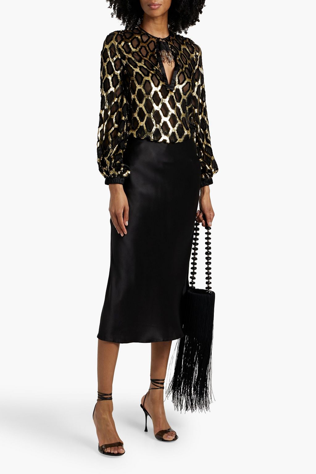 JOHANNA ORTIZ Bold Simplicity metallic fil coupé chiffon blouse