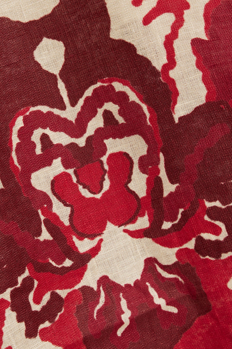 Johanna Ortiz Caribena Cutout Printed Linen Midi Dress In Crimson