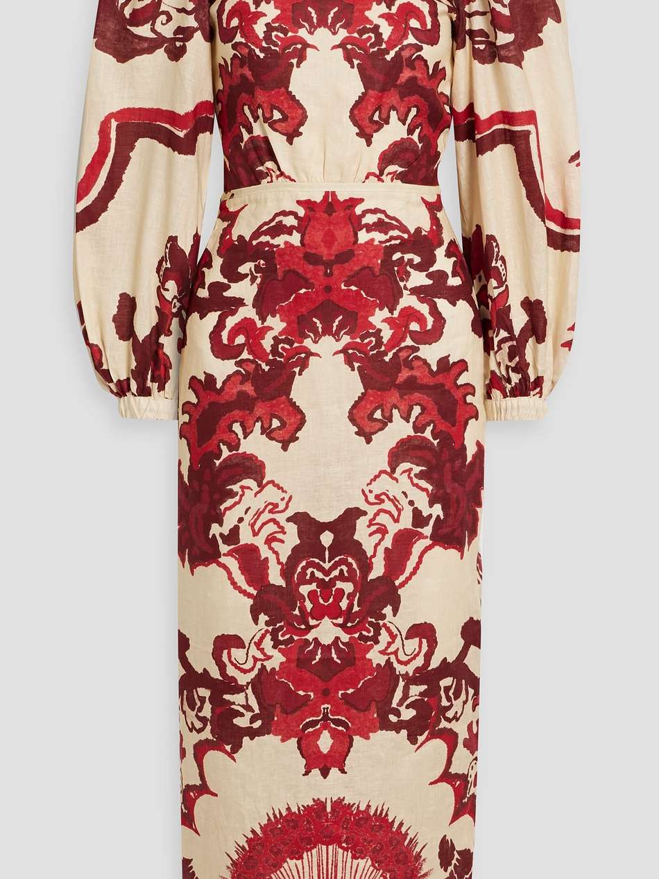 caribena cutout printed linen midi dress