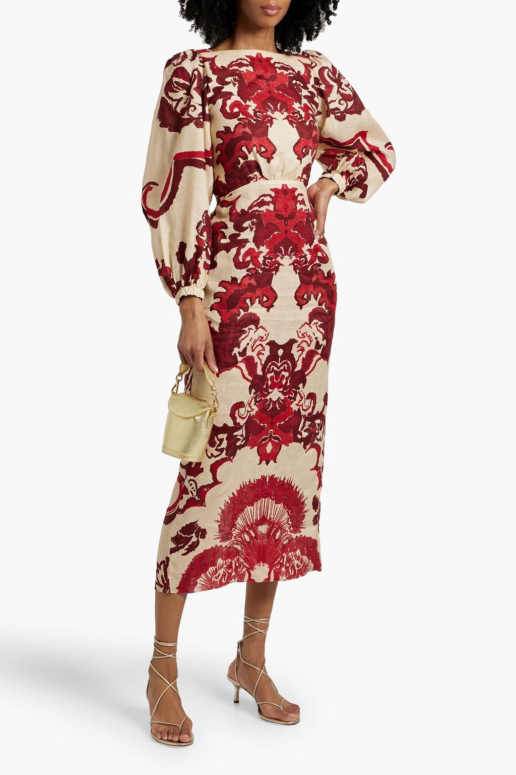 JOHANNA ORTIZ Caribena cutout printed linen midi dress