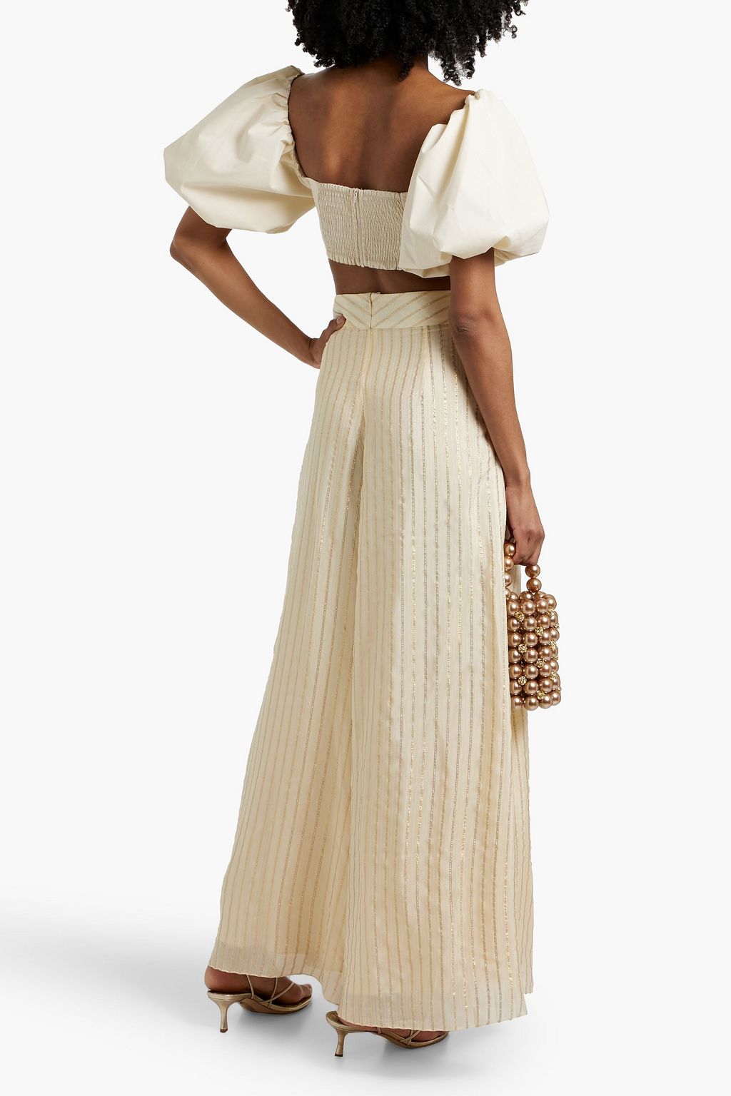 JOHANNA ORTIZ Power metallic striped silk-blend wide-leg pants