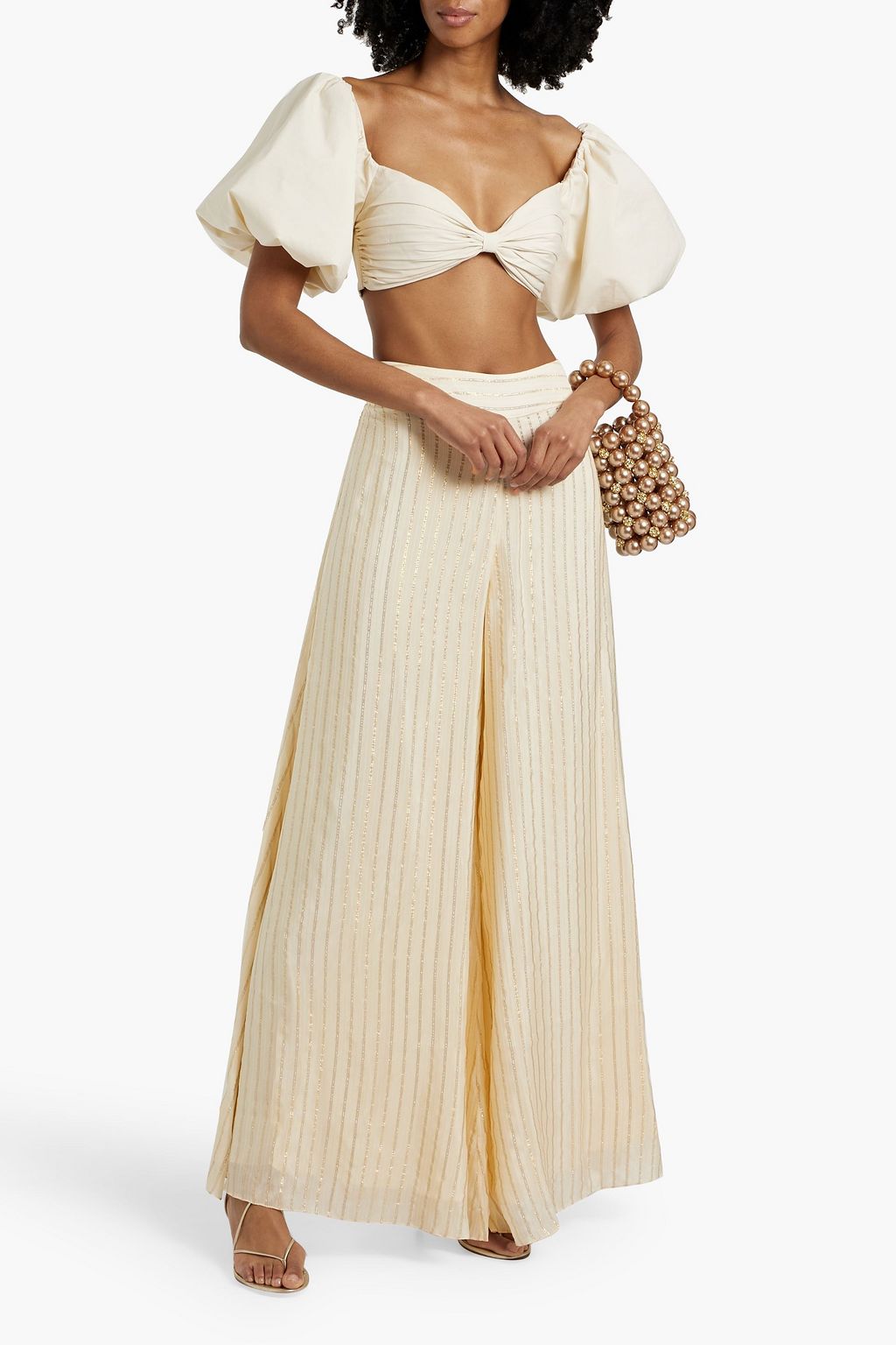 JOHANNA ORTIZ Power metallic striped silk-blend wide-leg pants