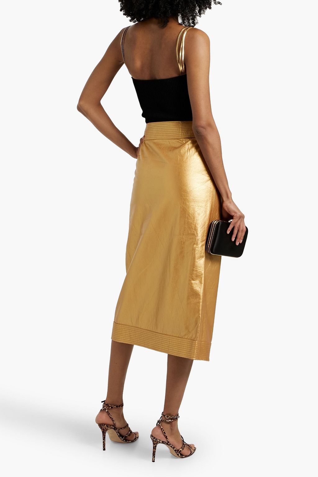 JOHANNA ORTIZ Gold Winter Scents wrap-effect metallic leather midi skirt