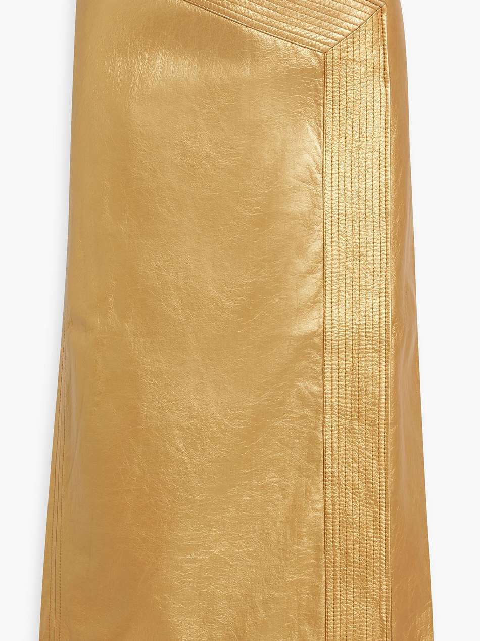 gold winter scents wrap-effect metallic leather midi skirt