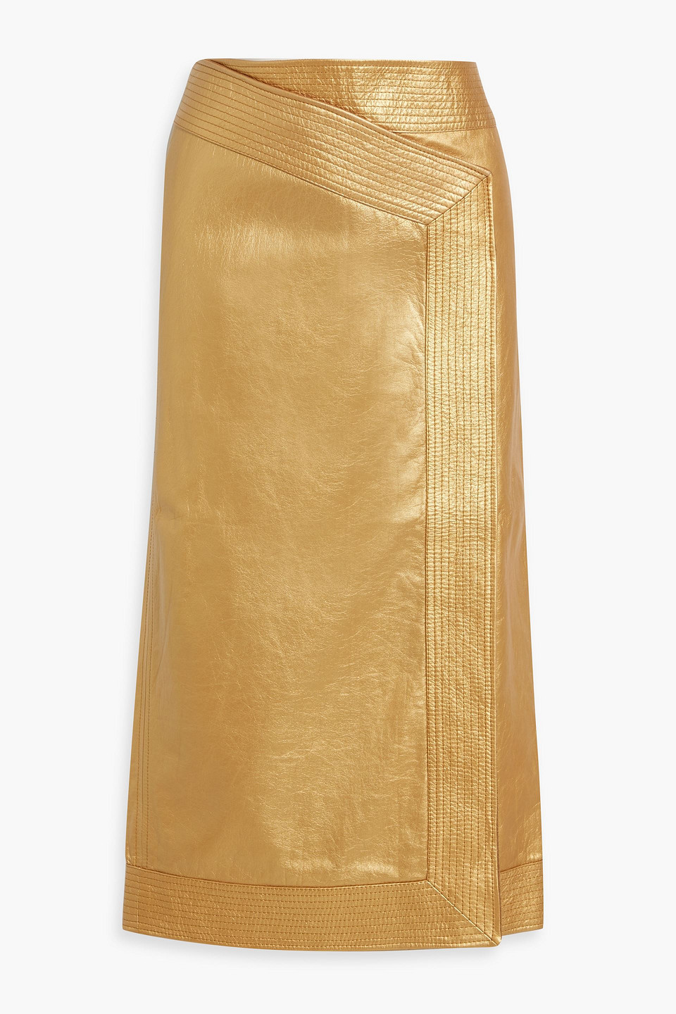 Johanna Ortiz Gold Winter Scents Wrap-effect Metallic Leather Midi Skirt