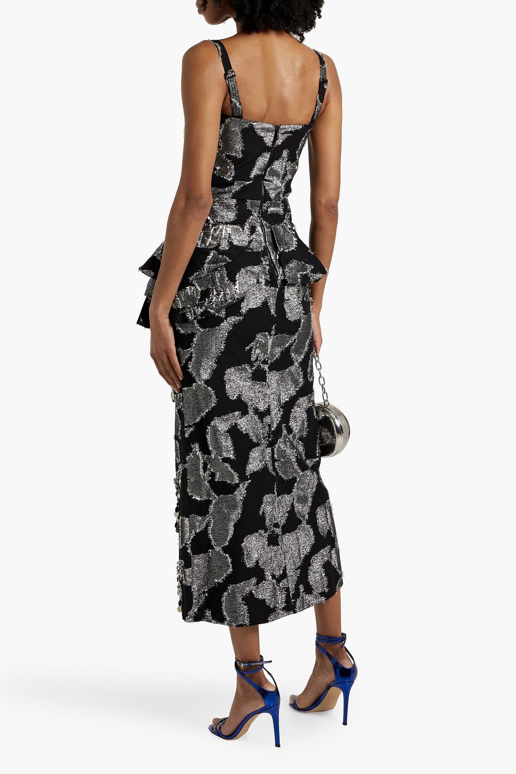 JOHANNA ORTIZ Belle Epoque embellished metallic fil coupé midi dress