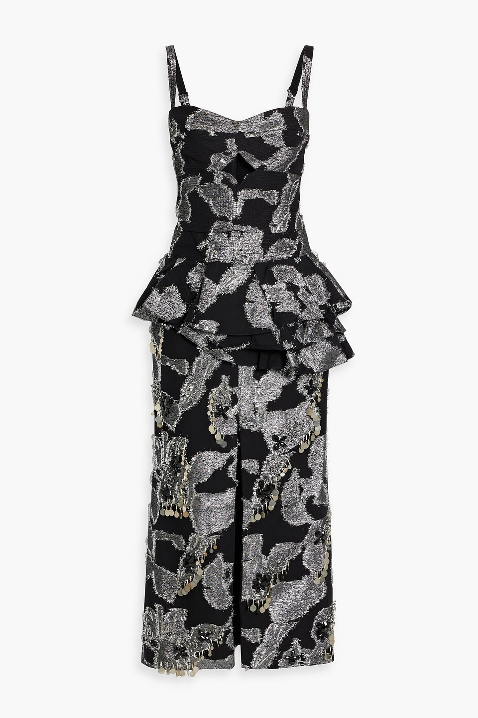 Johanna Ortiz Belle Epoque Embellished Metallic Fil Coupé Midi Dress In Black