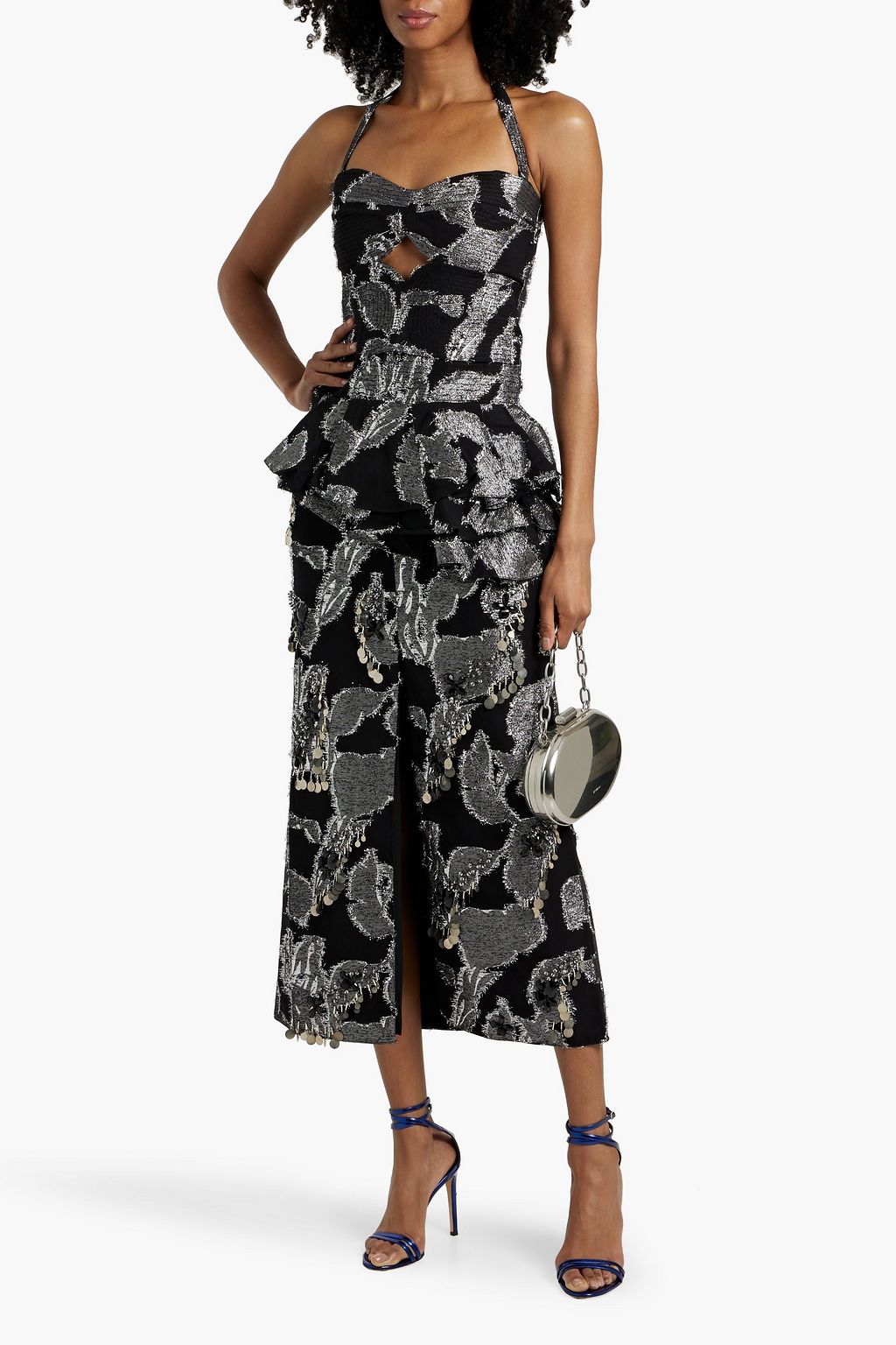 JOHANNA ORTIZ Belle Epoque embellished metallic fil coupé midi dress