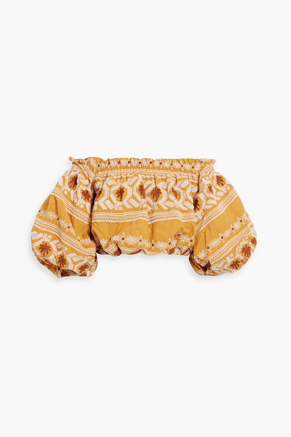 Johanna Ortiz Canaveral Off-the-shoulder Cropped Embroidered Cotton Top In Marigold