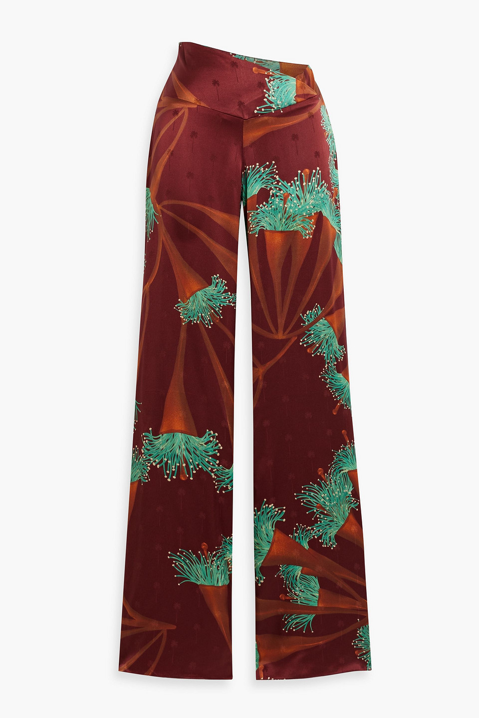 Shop Johanna Ortiz Chocolate Unbound Life Printed Silk-satin Wide-leg Pants