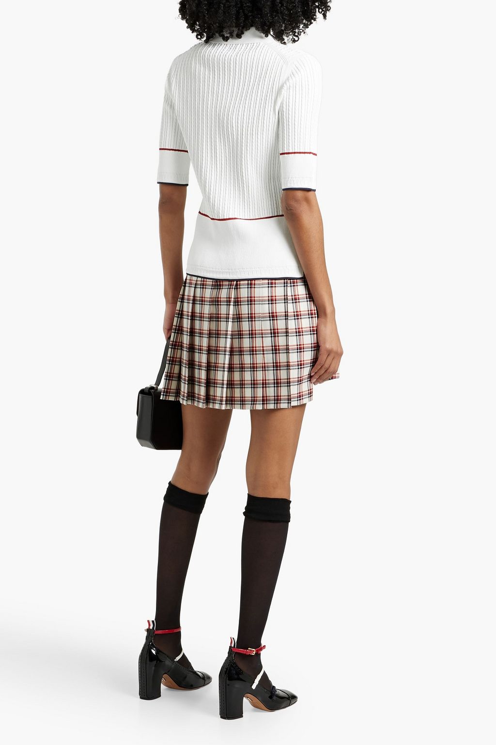 THOM BROWNE Pleated checked wool-tweed mini skirt